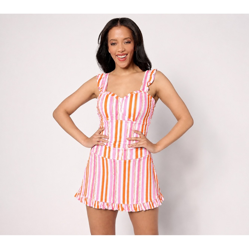 Isaac Mizrahi Live! Bridgehampton Two Piece Swim Suit Skirt Set striped, Plus 18